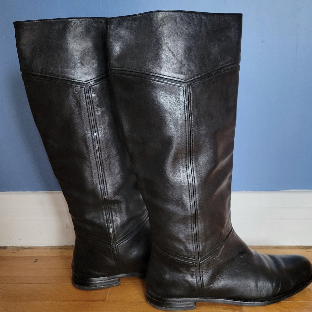 Via Spiga Black Leather Knee-High Riding Boots